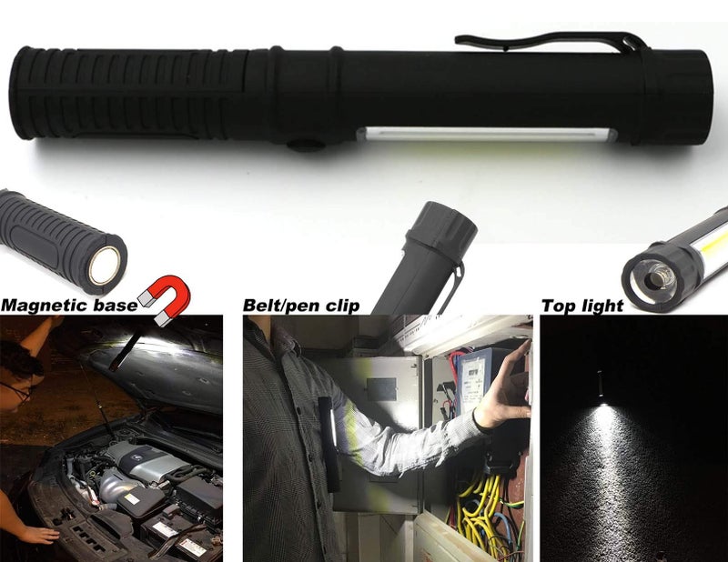 WUTL COB LED Work Flashlight with Magnetic Base and Clip Multi-Function Pocket Pen Light Inspection Work Light, 4 PCS - Image 5